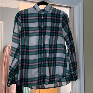 J. Crew pink, green, blue, and cream button down